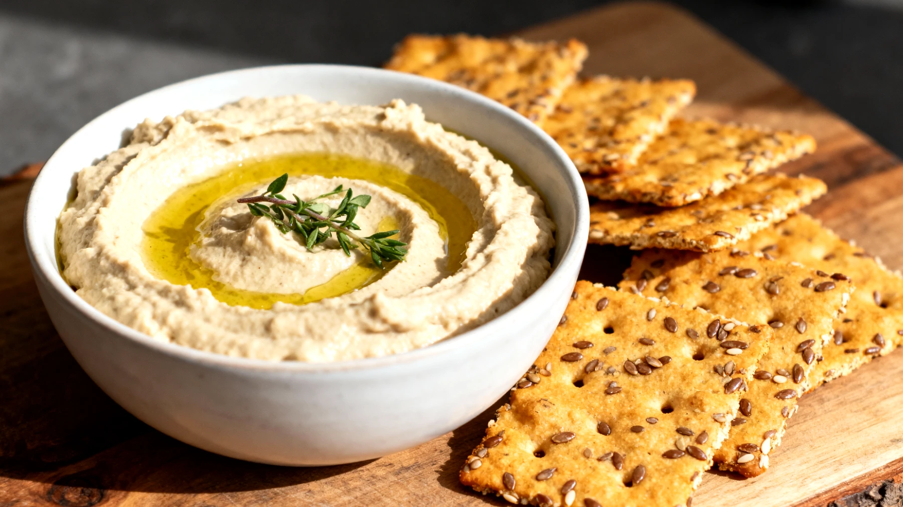 Crackers di semi di lino con hummus di fagioli cannellini"