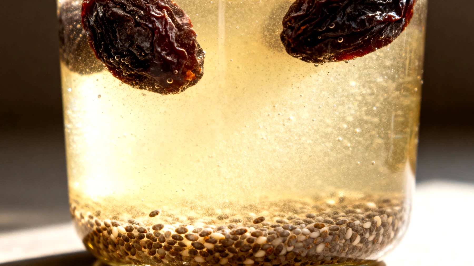 Kefir d'acqua con semi di chia e prugne secche"