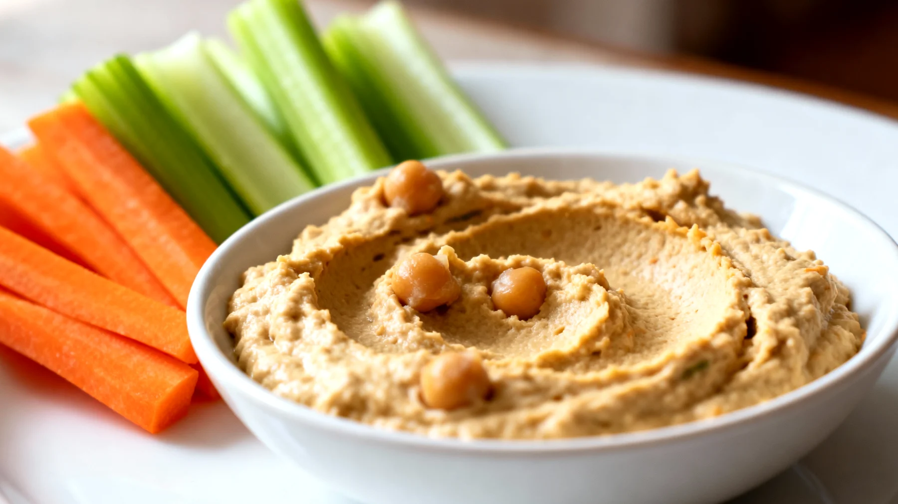 Hummus di ceci con bastoncini di sedano e carote"