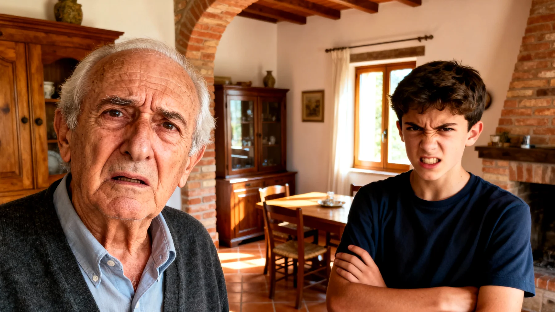 Nonno in difficoltà nel gestire le reazioni esplosive e l'impazienza del nipote adolescente quando le cose non vanno come vorrebbe"