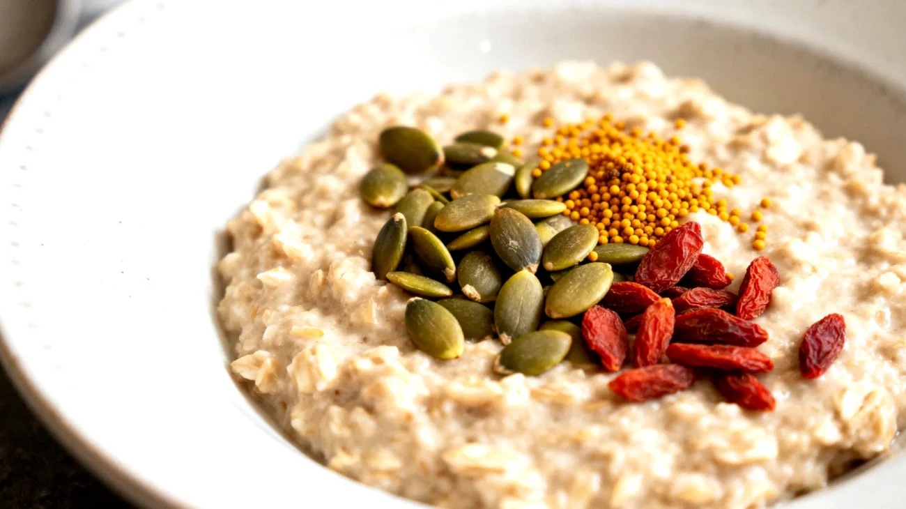 Porridge di avena con semi di zucca, bacche di goji e polline d'api"